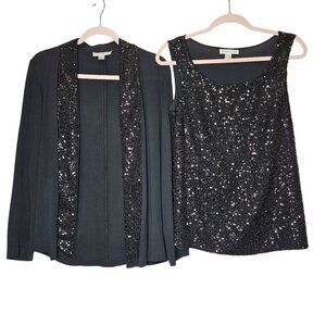 Pendleton Black Sequin Tank & Cardigan Set M Silk Blend Elegant Special Occasion